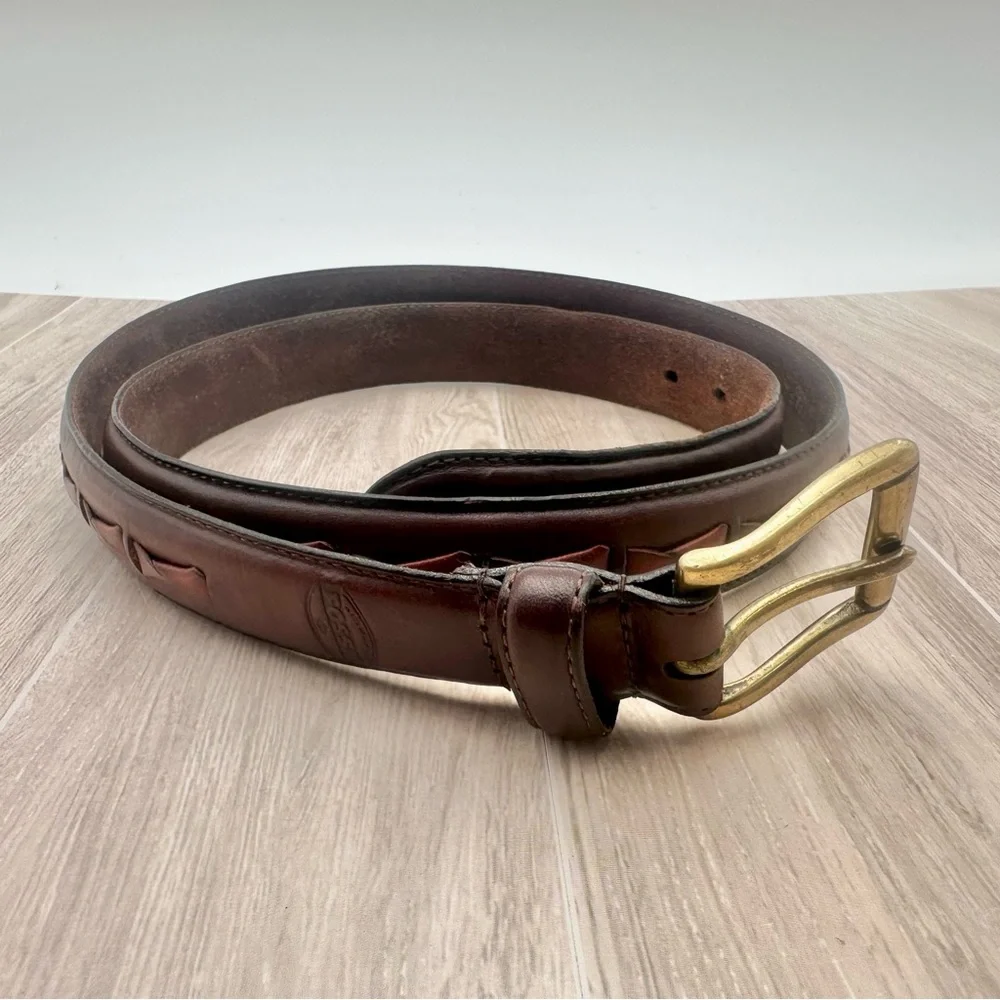 Fossil Men’s Genuine Brown Leather Belt Braided Woven Solid Brass Buckle | Sz 42
